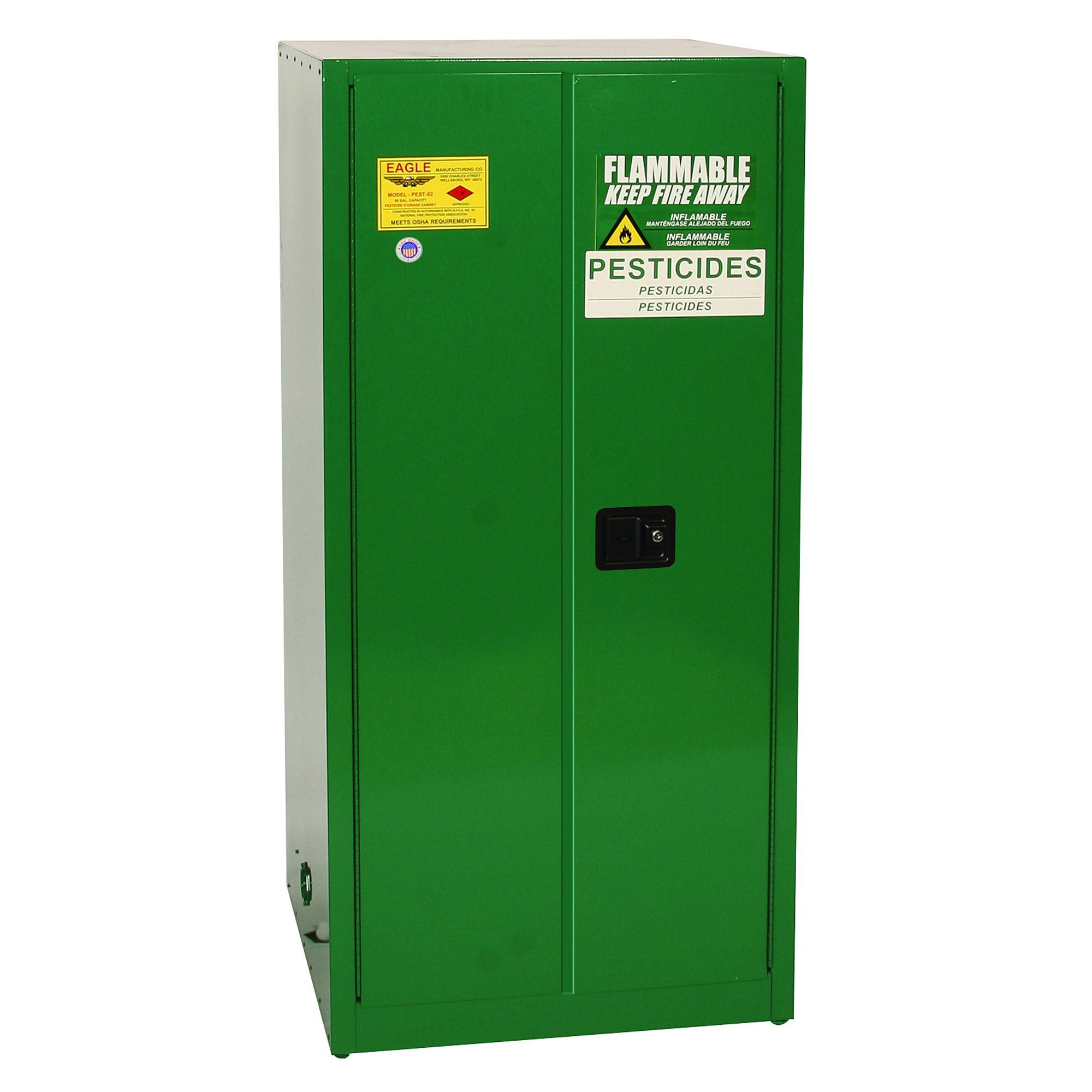 Eagle Pesticide Safety Cabinet — 60 Gallon, 2 Shelf, 2 Door, Self-Closing, Green, Model# PEST6010X